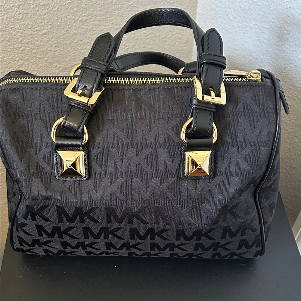 Michael Kors Black Canvas MK Logo Satchel - Picture 3 of 11